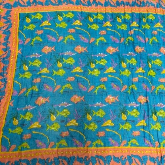BIJOU Womens Cotton Lightweight Scarf Colorful Fish Sea Life Beach Casual Ocean - Picture 4 of 8